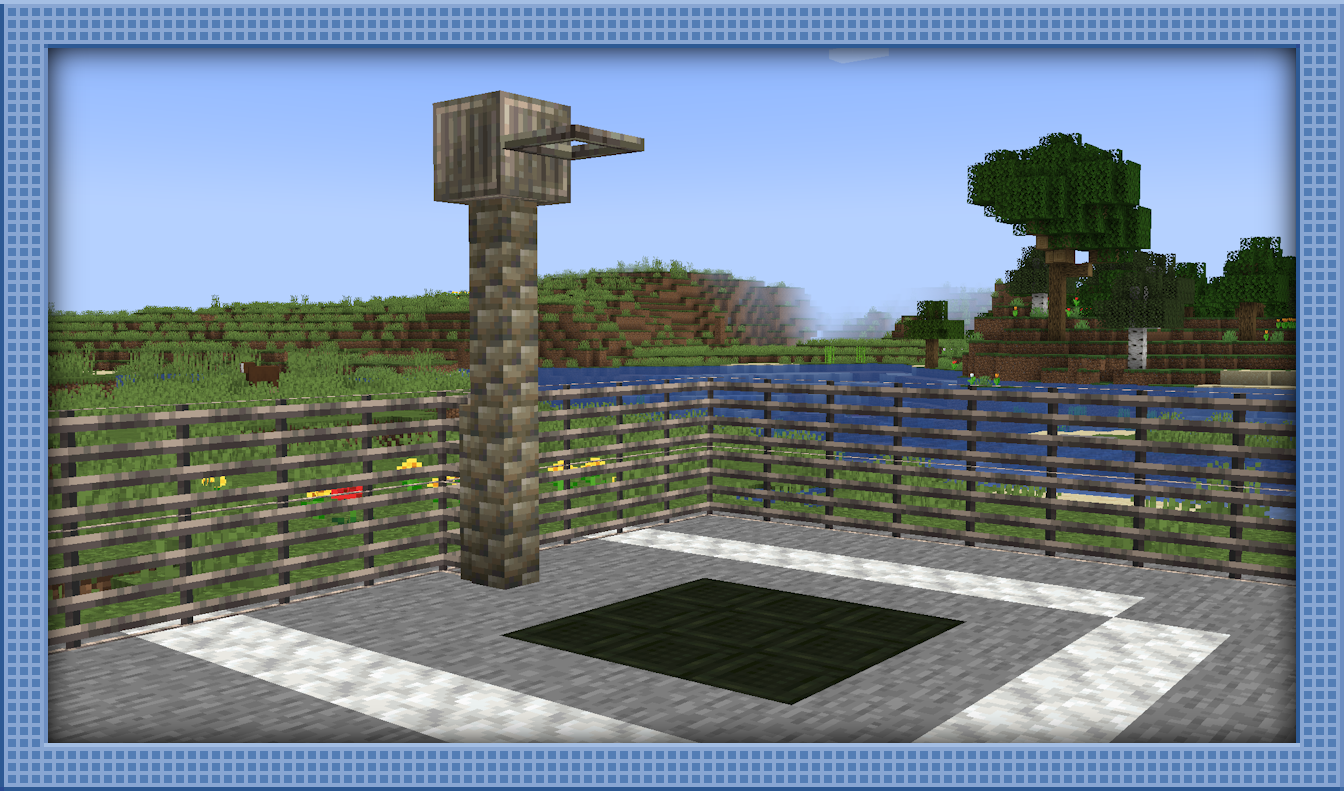 Basketball court using Bouncers, Tin Bars, and a Hoop